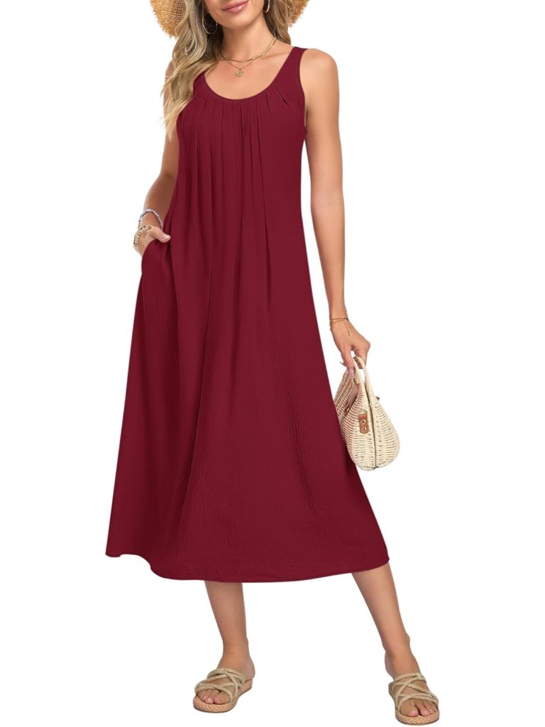 Women's Red Summer Maxi Dress Sleeveless Back Hollow Out Long Dress Beach Dress